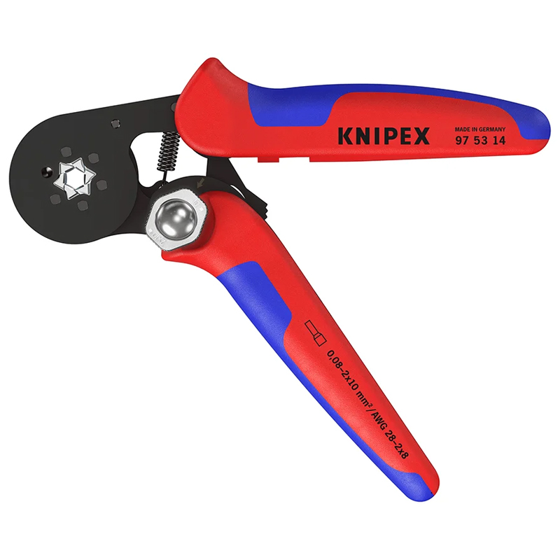 Пресс-клещи Knipex KN-975314SB, для контактных гильз, DIN 46228, 1+4, 6-гранный обжим, боковые, 1 гнездо, 0.08-10 мм², 2 х 4 мм², длина 180 мм, фосфатированные в Угличе