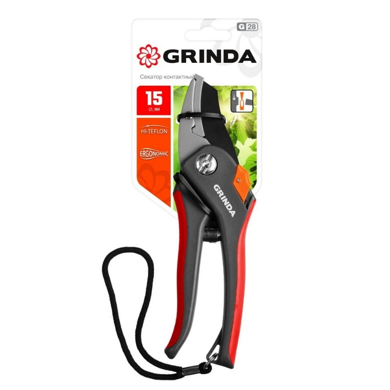 Контактный секатор Grinda G-28 8-423203_z02, 205 мм, углеродистая сталь, закаленные лезвия, тефлоновое покрытие, двухкомпонентные рукоятки в Муроме