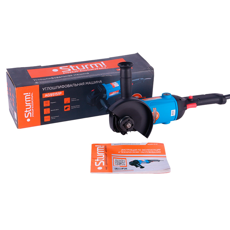 Угловая шлифмашина Sturm AG95151P (диаметр диска 150 мм, 7500 оборотов/мин, вес 3.4 кг, набор комплектующих)