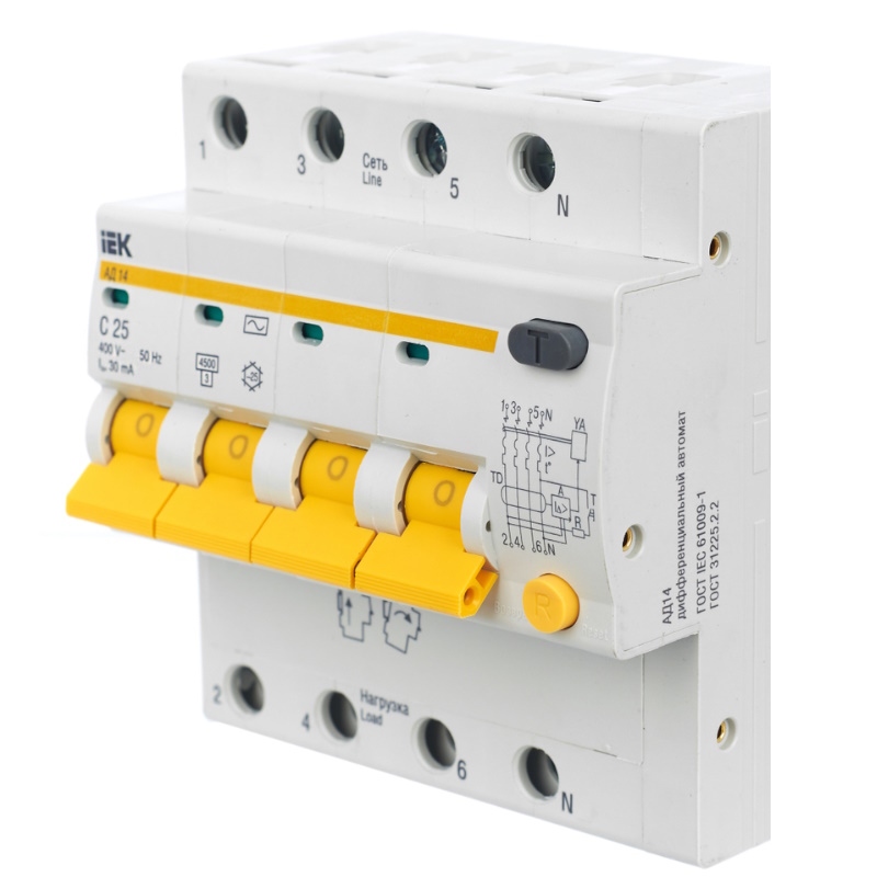 Дифференциальный автомат IEK KARAT АД14 4P MAD10-4-025-C-030, 25А, 30мА, тип AC