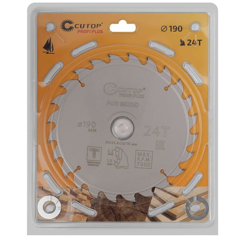 Диск пильный по дереву Cutop Profi Plus 75-19024Т, с тефлоновым покрытием 24Т, 190 х 1,5/2,2 х 30/25,4/20/16 мм в Коврове