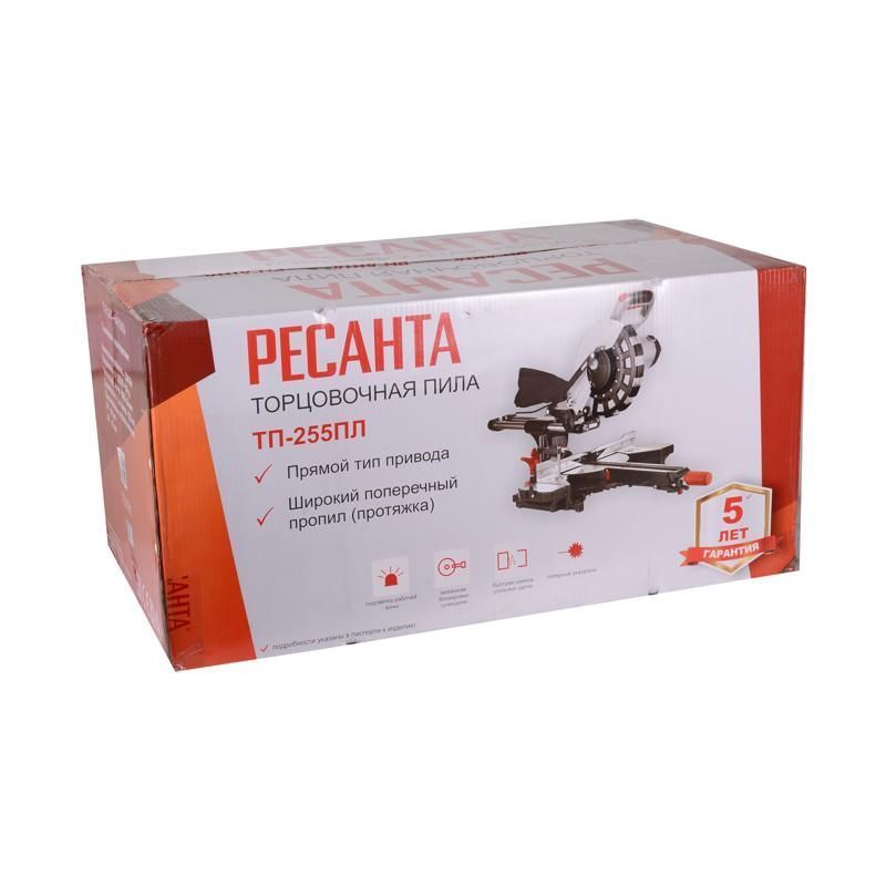 Торцовочная пила Ресанта ТП-255ПЛ 75/18/1 (макс ширина пропила под углом 240/340 мм, подсветка, вес 15.1 кг) в Коврове