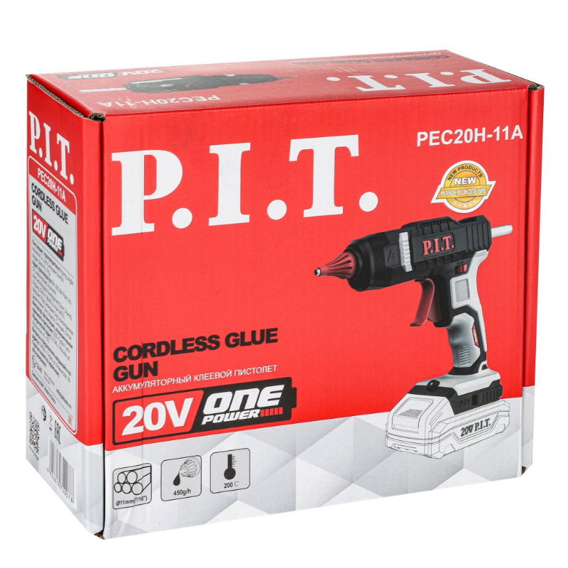 Пистолет клеевой аккумулятор P.I.T. PEC20H-11A SOLO (20В, 200°, макс. Ø стержня 11мм, расход 450г/ч) в Череповце