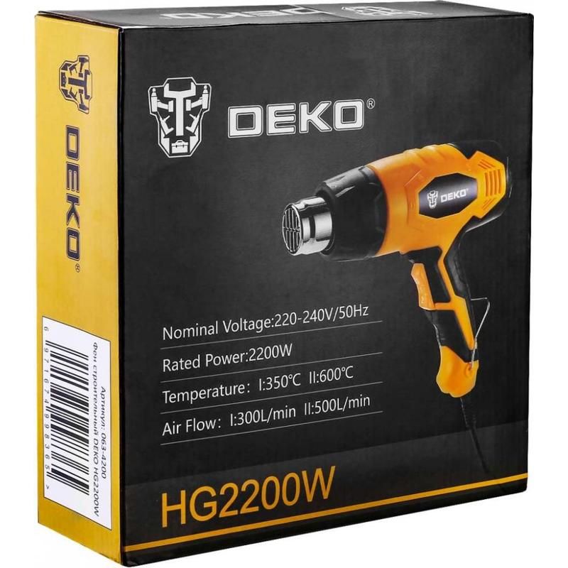 Фен строительный Deko HG2200W 063-4200 (мощность 2200 вт, рабочая температура 600°C)