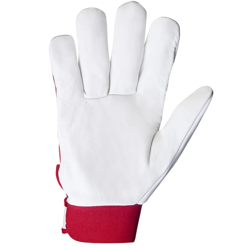 Перчатки кожаные Jeta Safety Mechanic JLE301-9/L, цвет красный/белый, манжета велкро, р.9/L