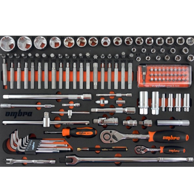 Набор головок торцевых Ombra OMT131STE 05612, 1/4" 5-13 мм, 1/2" DR, 10-32 мм с аксессуарами и вставками-битами в EVA ложементе, 560х375 мм, 131 предмет в Туле