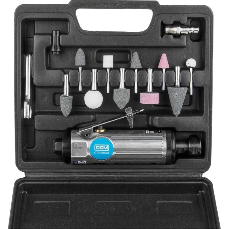 Пневмошлифмашина прямая DGM DTG-2502 с набором шарошек чемодан давление воздуха 6 бар