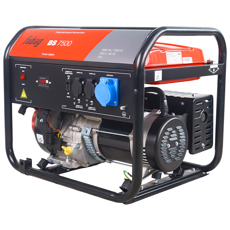 Однофазный электро бензо генератор Fubag BS 7500 (7 кВт, ручной запуск, 3 розетки)