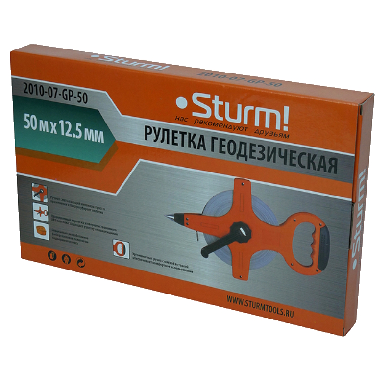 Рулетка Sturm 2010-07-GP-50 50м геодезическая, открытый корпус   в Иваново