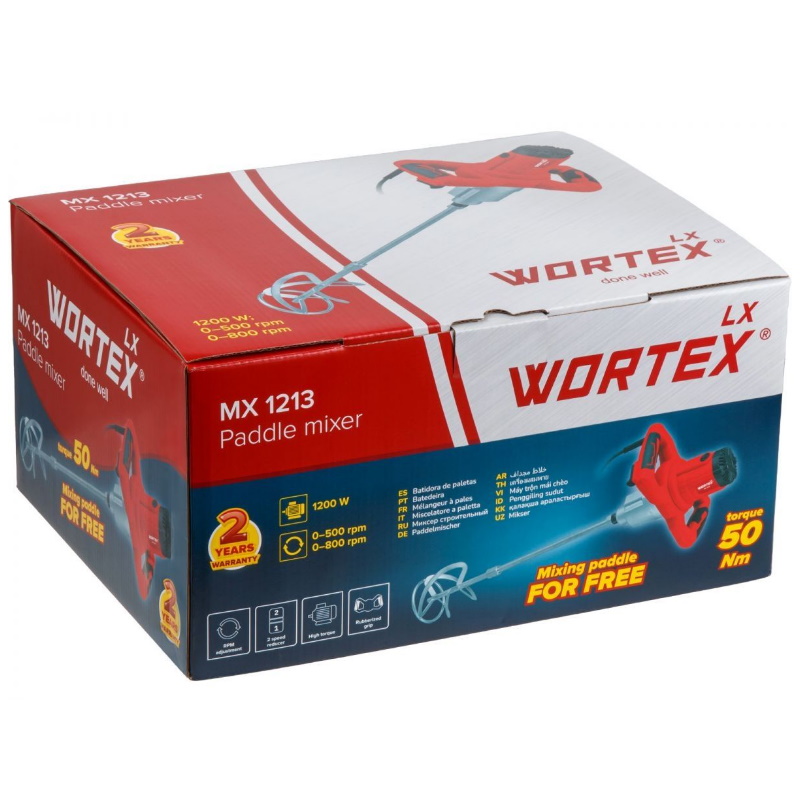 Миксер строительный Wortex LX MX 1213 1330427, в коробке 1200 Вт, 2 скорости, M14, насадка в Переславле
