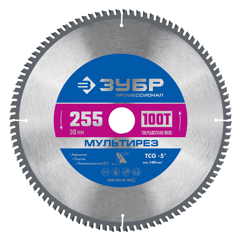 Пильный диск по алюминию Зубр Мультирез Профессионал 36907-255-30-100 255 x 30 мм 100Т 2643₽