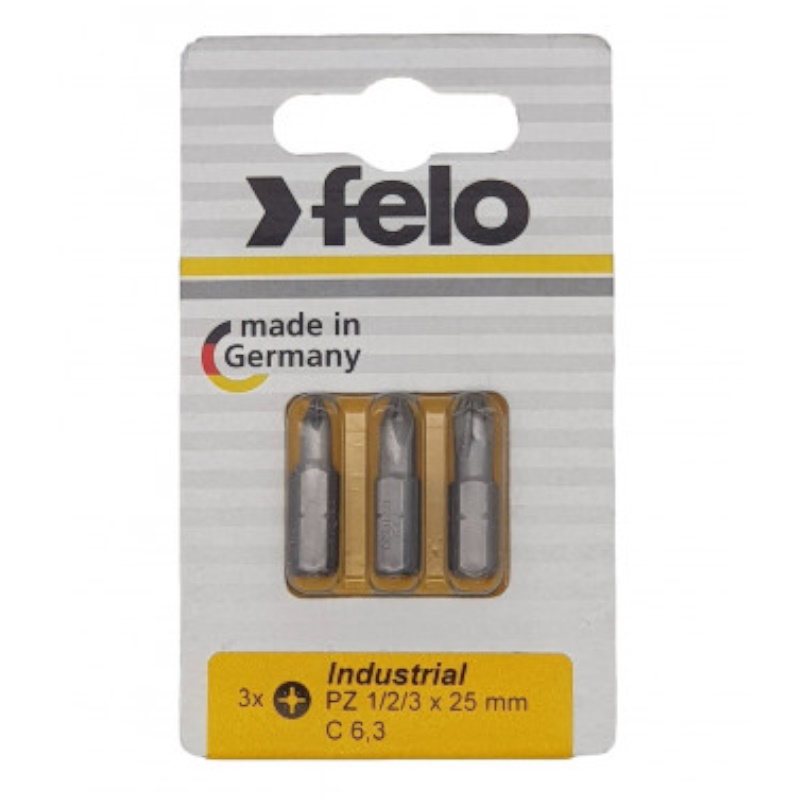 Бита крестовая Felo Industrial 02193216, PZ 1/PZ 2/PZ 3X25, 3 шт., в блистере(Германия)