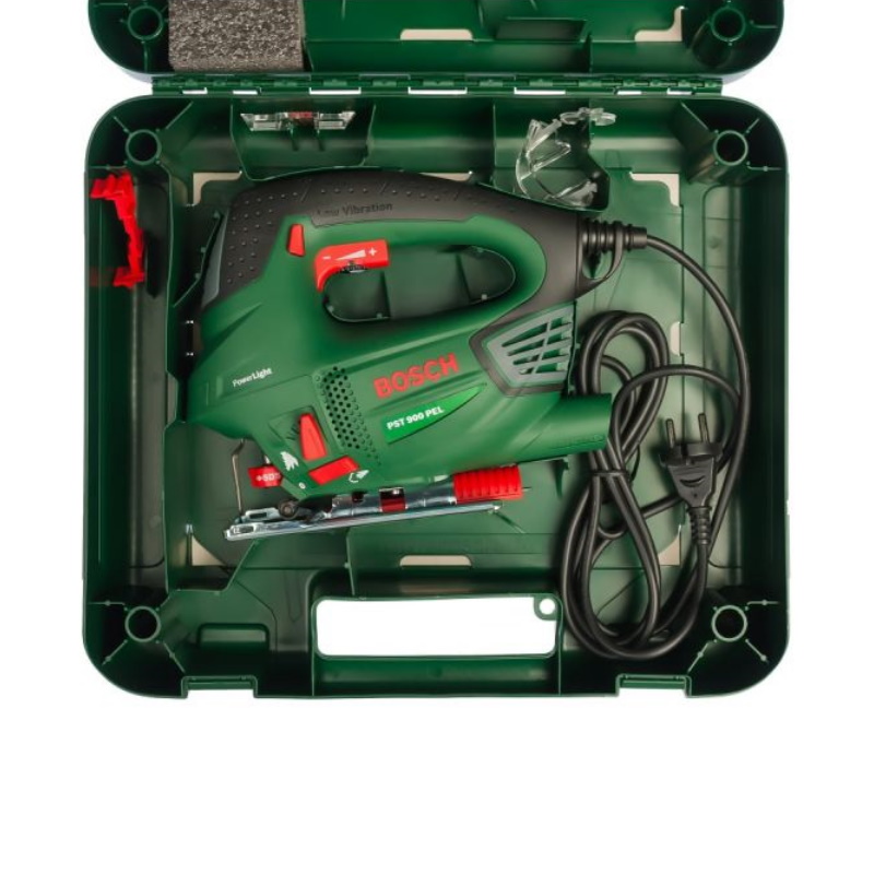 Строительный сетевой лобзик Bosch PST 900 PEL (620 Вт, мах толщина металла 8 мм, вес инструмента 2,1 кг, подсветка)