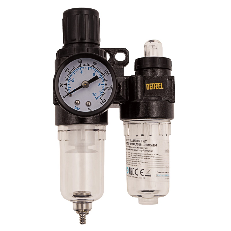 Блок подготовки воздуха Denzel FLR1500 57469 регулятор-фильтр-лубрикатор 10 бар 1500 лмин 14 1783₽