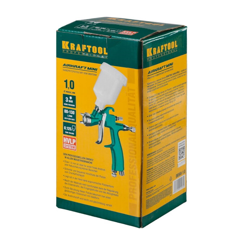 Краскопульт пневматический Kraftool AirKraft Mini 06565-1.0 HVLP c верхним бачком 1,0мм в Кинешме