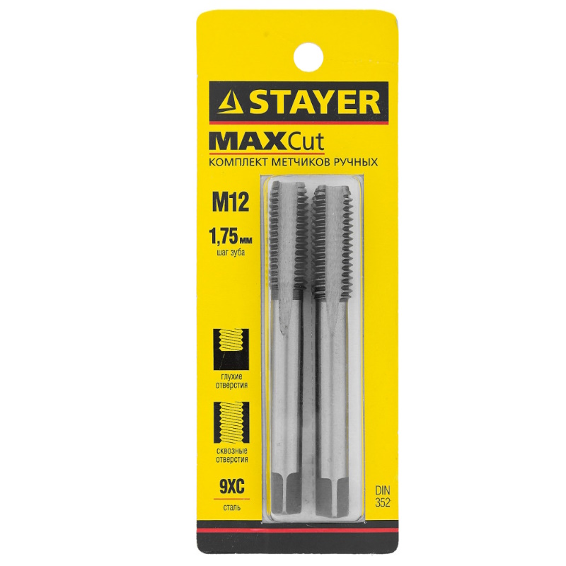 Комплект метчиков Stayer "MASTER" 28025-12-1.75-H2, сталь 9ХС, М12х1,75, 2 шт