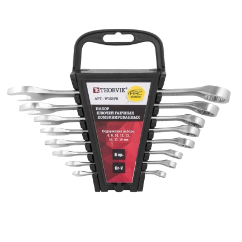 Набор ключей гаечных Thorvik W3S8PR 052612 комбинированных серии ARC на держателе 6-19 мм 8 предметов 1015₽