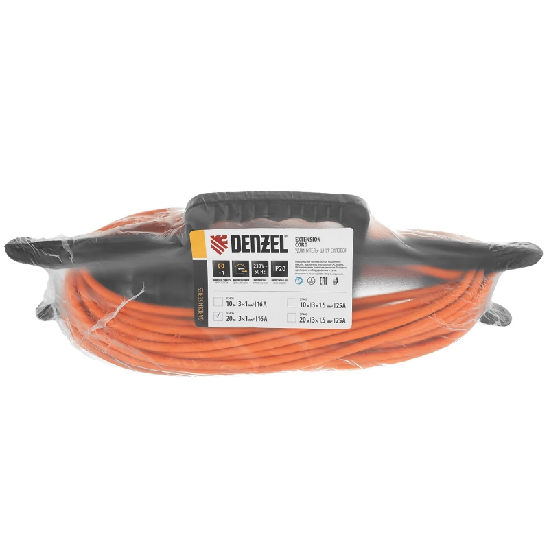 Удлинитель-шнур силовой Denzel Garden Series 37406, ПВС, 20м, 1 розетка 3*1 мм в Твери