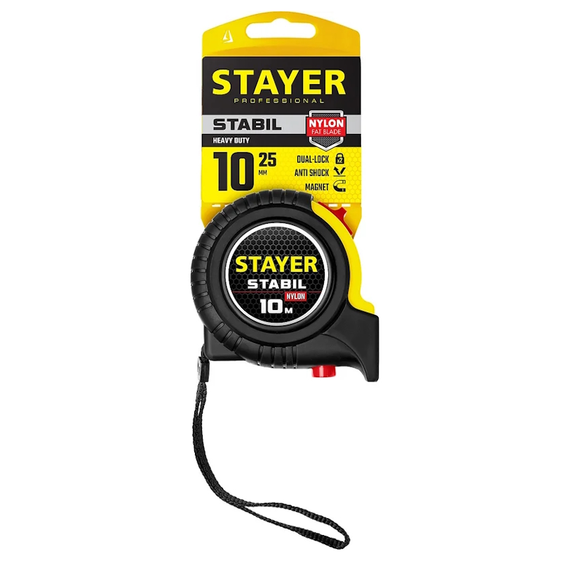 Рулетка профессиональная Stayer STABIL 34131-10, с двухсторонней шкалой, магнитный зацеп 10 м х 25 мм в Рыбинске