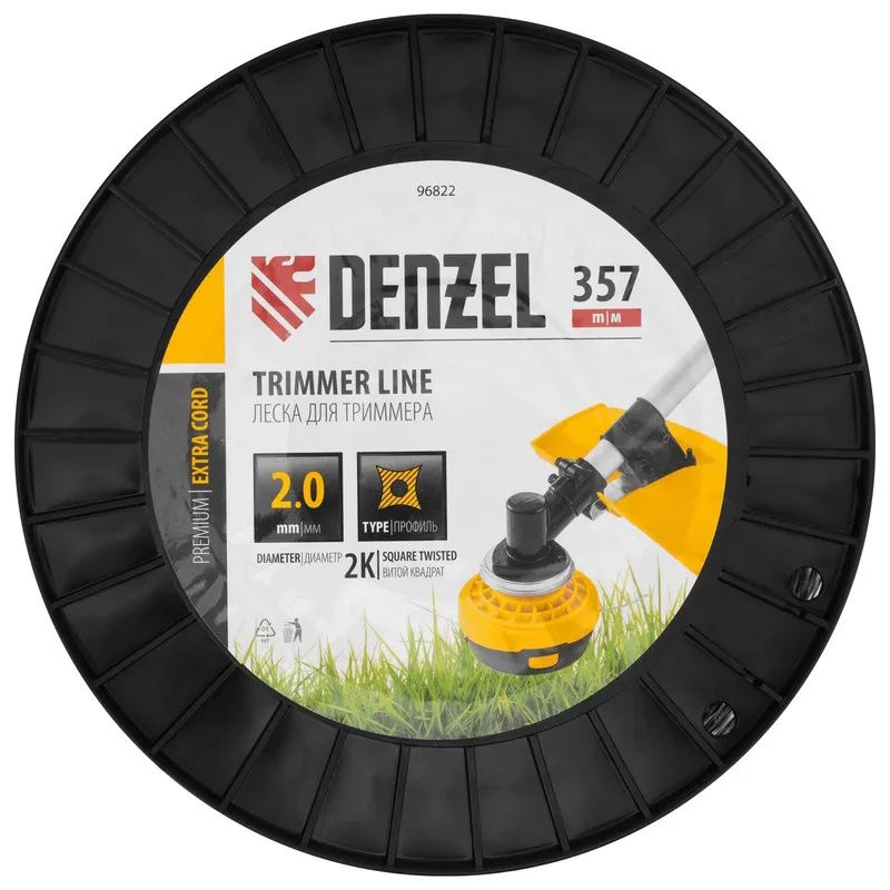 Леска для триммера Denzel EXTRA CORD 96822, двухкомпонентная, витой квадрат, 2,0мм х 357м, на DIN катушке в Муроме