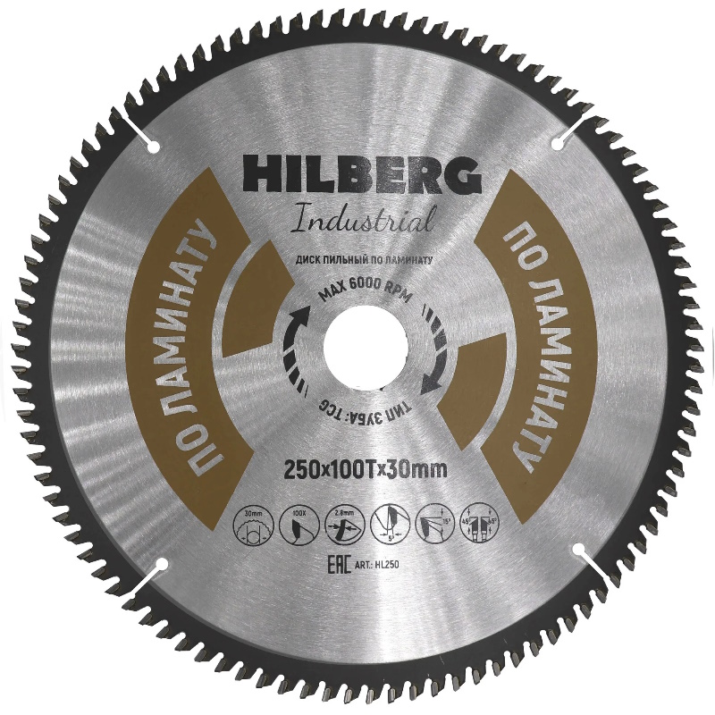 Диск пильный Hilberg Industrial Ламинат HL250 25030100Т 3129₽