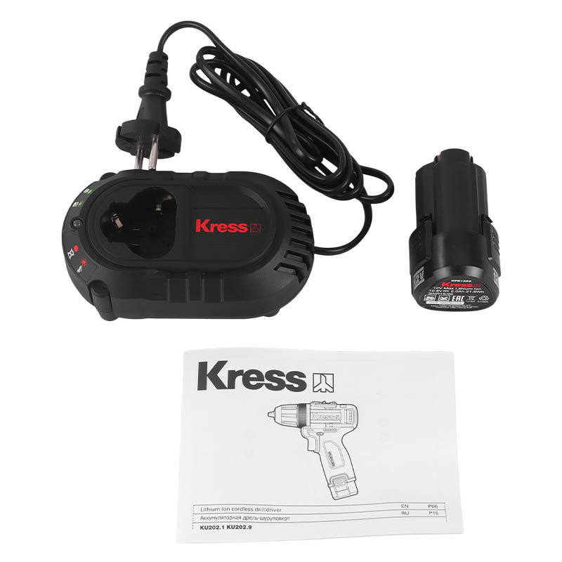 Дрель-шуруповерт аккумуляторная бесщеточная Kress KU202.1 (2xLi-ion 12 В, 2 Ач, ЗУ, кейс)