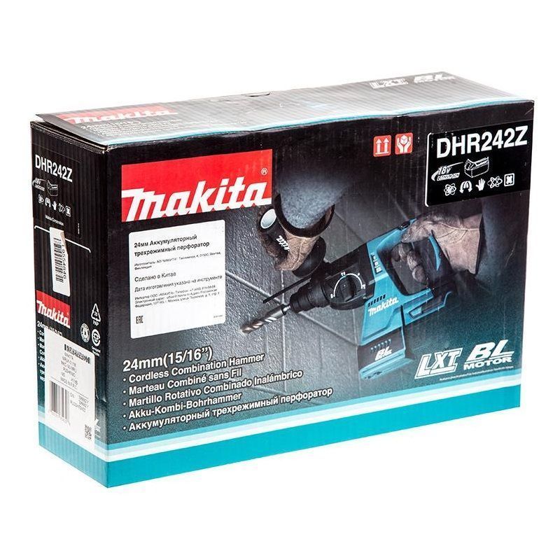 Аккумуляторный перфоратор SDS-Plus Makita DHR242Z (энергия удара 2,4 Дж, без аккумулятора, вес 3.3 кг, реверс)