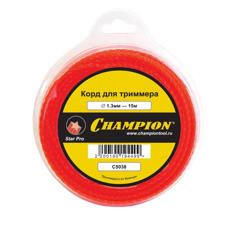 Леска триммерная Champion Star Pro С5038, звезда, 1,3 мм, 15 м в Кинешме