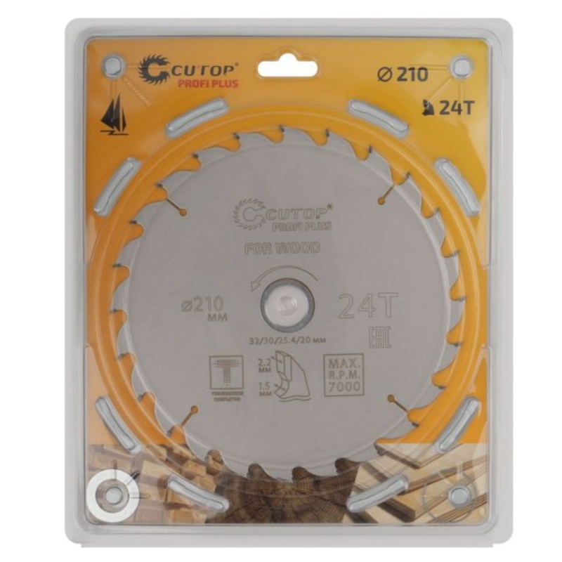 Диск пильный по дереву Cutop Profi Plus 75-21024Т, с тефлоновым покрытием 24Т, 210 х 1,5/2,2 х 32/30/25,4/20 мм в Переславле