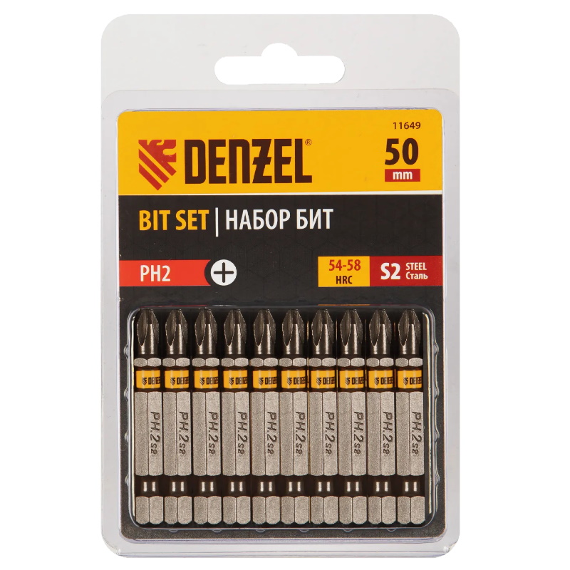 Набор бит Denzel 11649, PH2х50, сталь S2, шестигранный профиль, 10 шт во Владимире