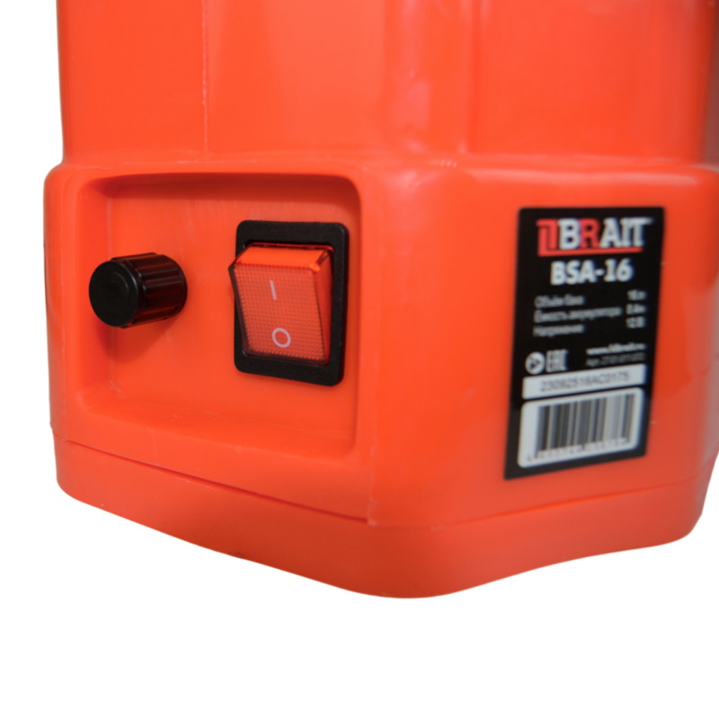Опрыскиватель аккумуляторный Brait BSA-16 27.01.011.072, объем 16 л, рабочее давление 1.5-4 бар, АКБ гелевый, 12 В,8 Ач в Туле