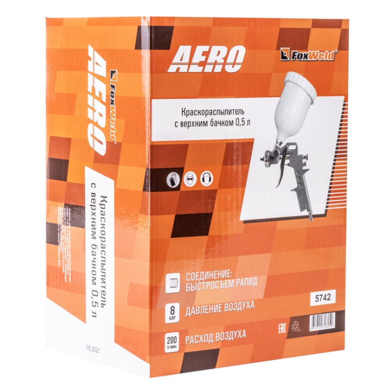 Краскораспылитель с верхним бачком FoxWeld AERO 5742, 0,5 л в Ярославле