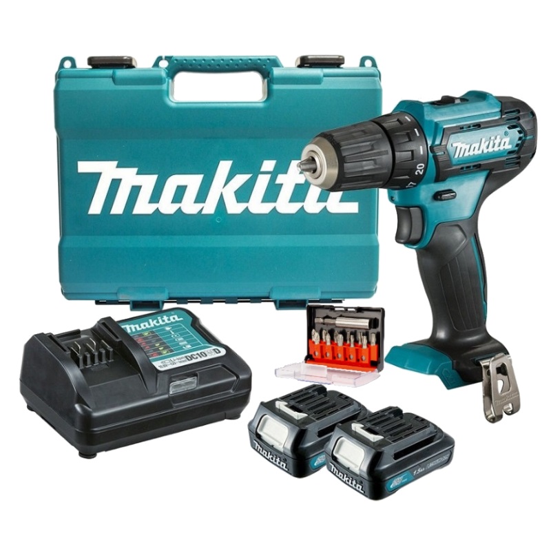 Аккумуляторная дрель-шуруповерт Makita DF333DYX14 (2xАКБ Li-ion 12 В, 1,5 Ач, ЗУ, кейс + набор бит D-31083)