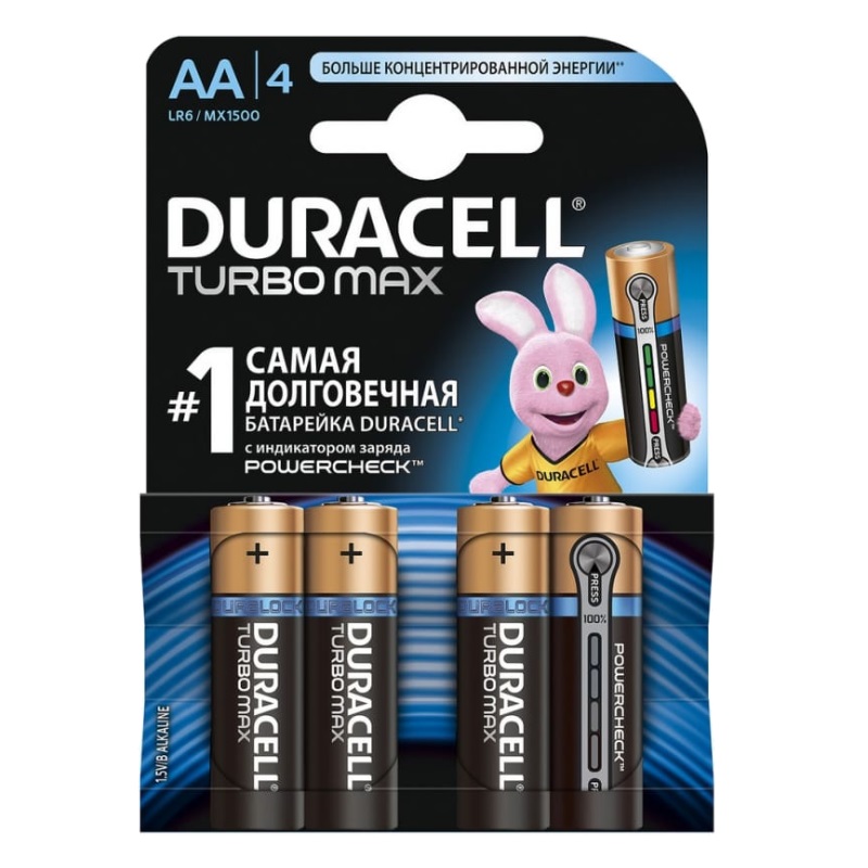 Батарейки щелочные Duracell Turbo LR6 MN1500 BL-4 5000394069190