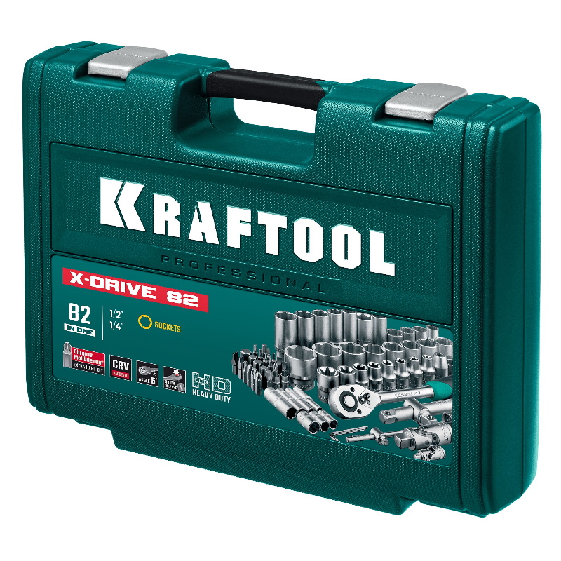 Универсальный набор инструмента Kraftool X-Drive 82 27887-H82_z03, 82 предмета, (1/2"+1/4") в Череповце