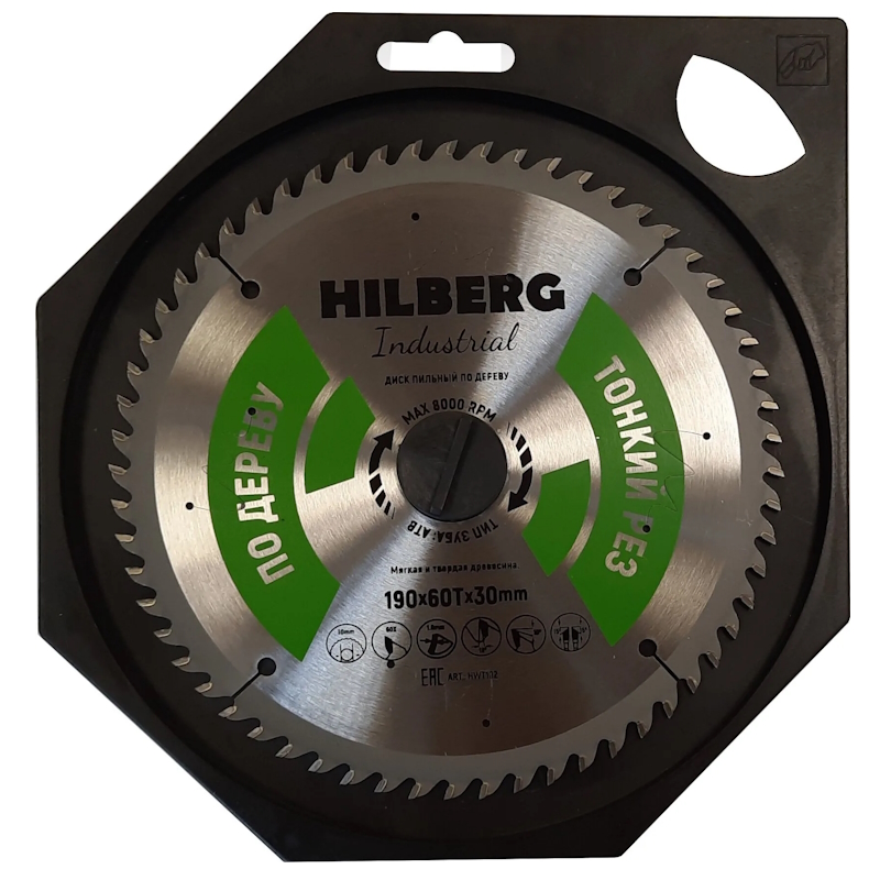 Диск пильный Hilberg Industrial HWT192, Дерево, тонкий рез, 190*30*60Т  во Владимире
