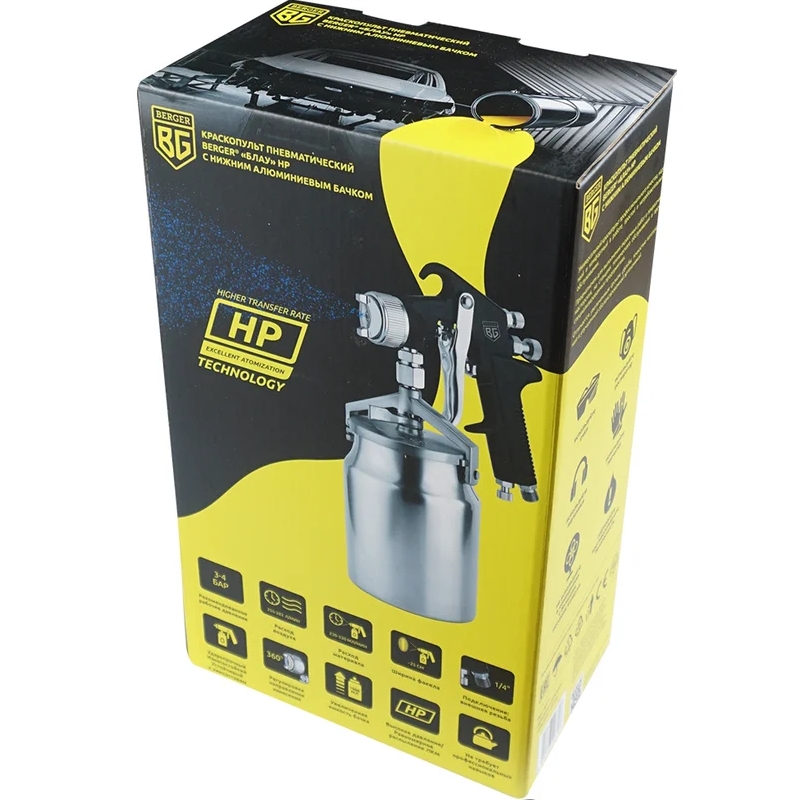 Краскопульт пневматический Berger BG1362 БЛАУ HP 17 мм нижний бачок