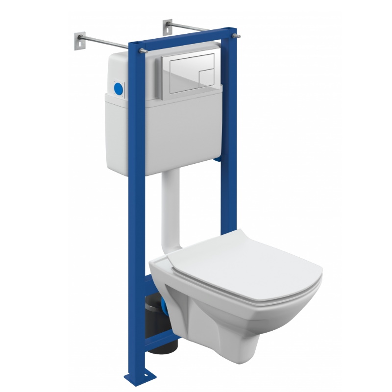 Комплект Cersanit CARINA XL CO DPL EO slim + инсталляция VECTOR + кнопка CORNER пластик белый A64119