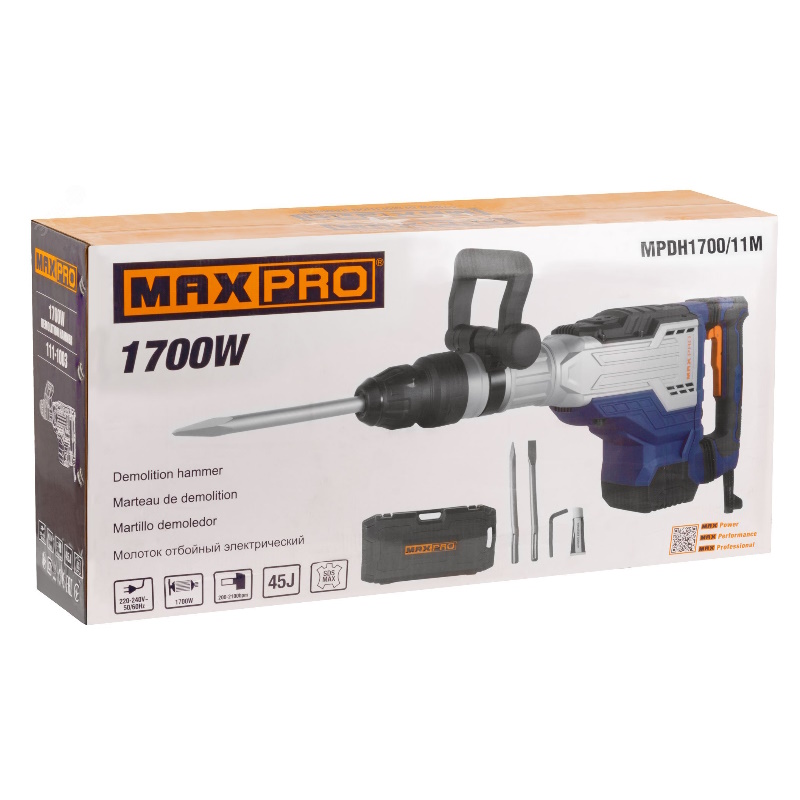 Молоток отбойный электрический Max-Pro 85106, 1700 Вт,  200-2100 уд/мин, 45 Дж, SDS-MAX в Муроме