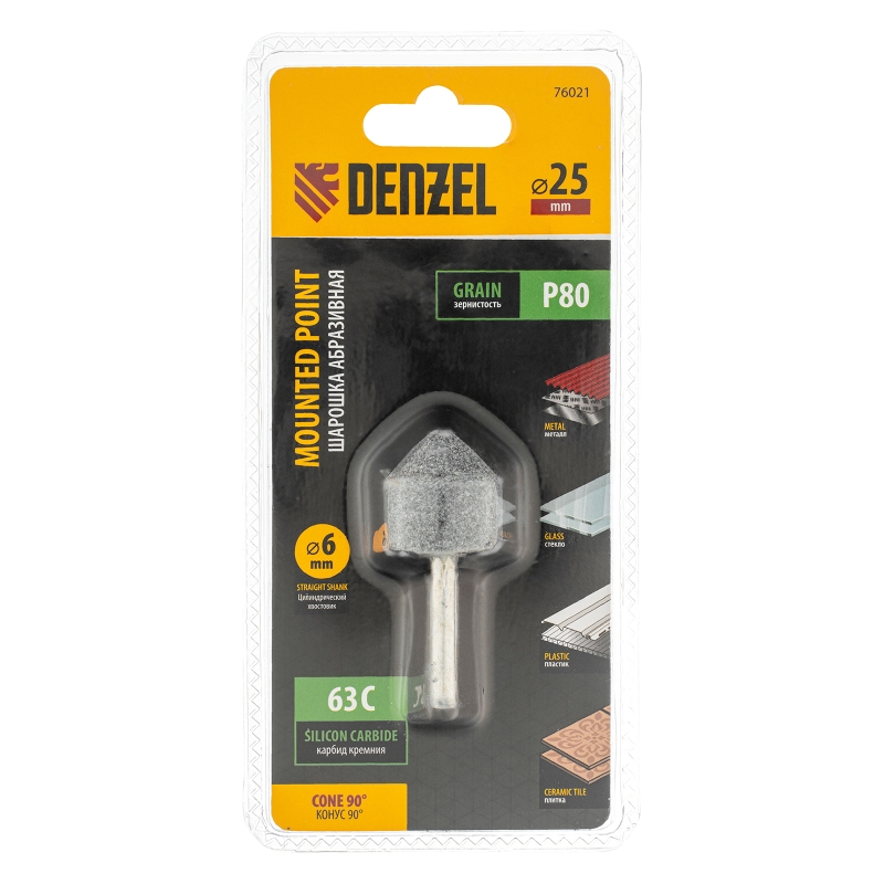 Шарошка абразивная Denzel 76021 (конус, для дрели, 25 x 25 мм, хвостовик d6 мм, 63С) в Иваново