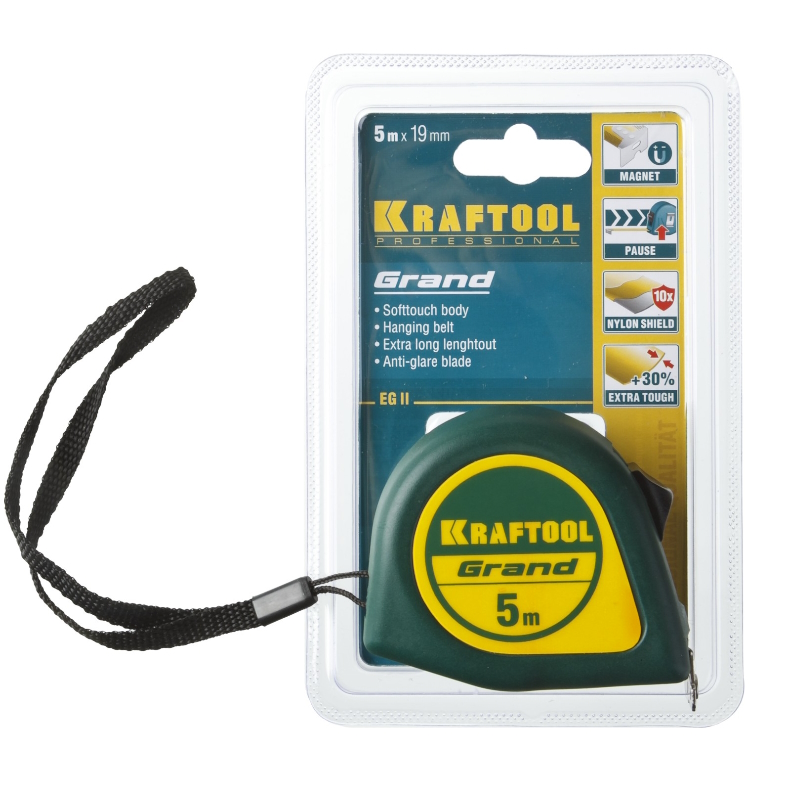 Рулетка Kraftool GRAND 34022-05-19, обрезиненный пластиковый корпус, 5м/19мм в Рыбинске