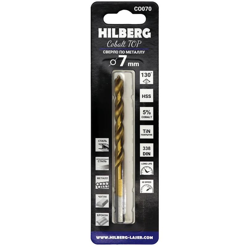Сверло по металлу Hilberg CO070, 7.0*109(69)мм Cobalt 5% TOP в Череповце