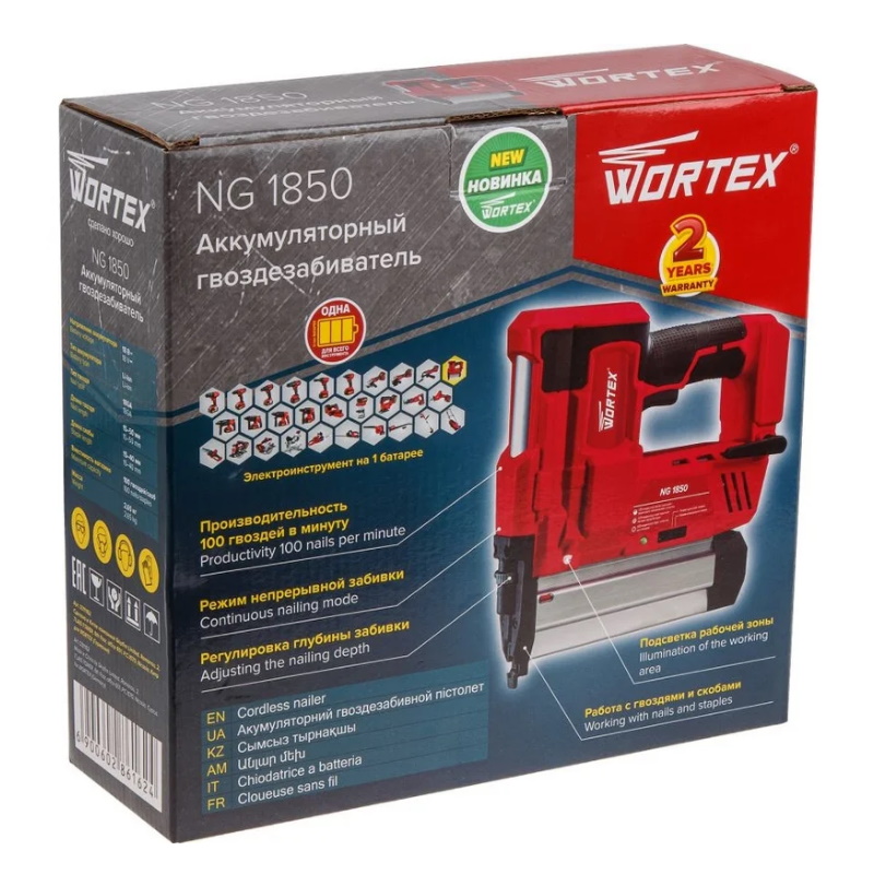 Аккумуляторный гвоздезабиватель Wortex NG 1850 ALL1 SOLO 0311162 в Кинешме