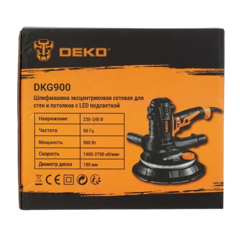 Шлифмашина эксцентриковая Deko DKG900 063-2207 (180 мм, 900 Вт, для стен и потолков, с LED подсветкой) в Муроме