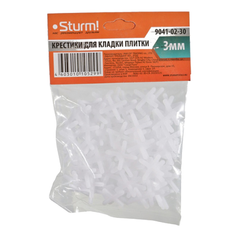 Крестики для кладки плитки Sturm 9041-02-30, 3 мм, 150 шт. в Твери