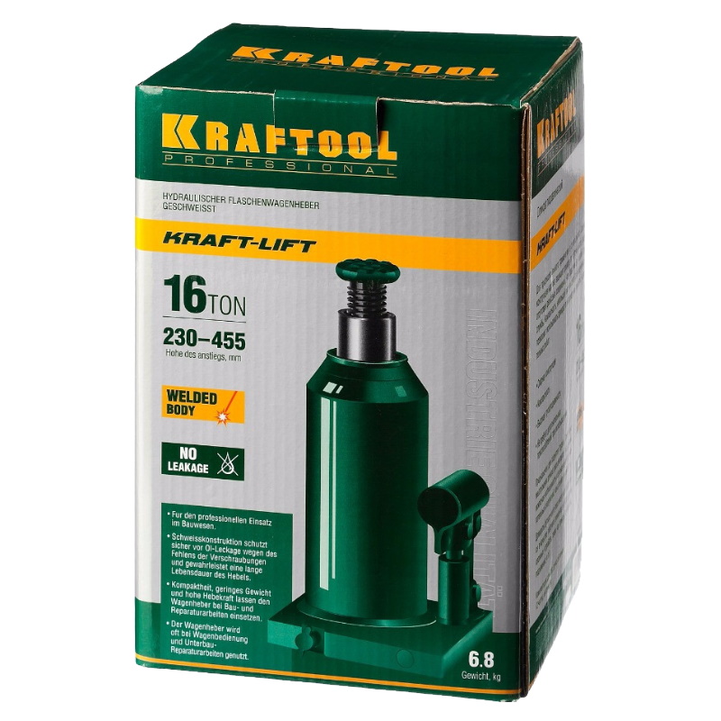 Домкрат гидравлический бутылочный Kraftool "Kraft-Lift" 43462-16_z01, сварной, 16т, 230-455мм в Туле
