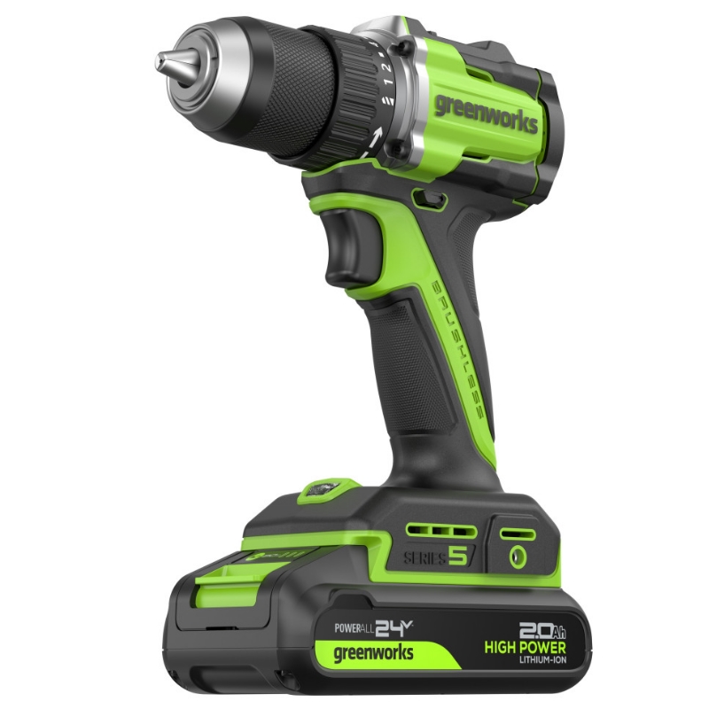 Дрель-шуруповерт аккумуляторная Greenworks DD560 3708407CUA, 24V, б/щет, 0-500 / 0-2000 об/мин, 30/60 Нм,13мм, Anti-kickback,1х2Ач,ЗУ,кор в Муроме