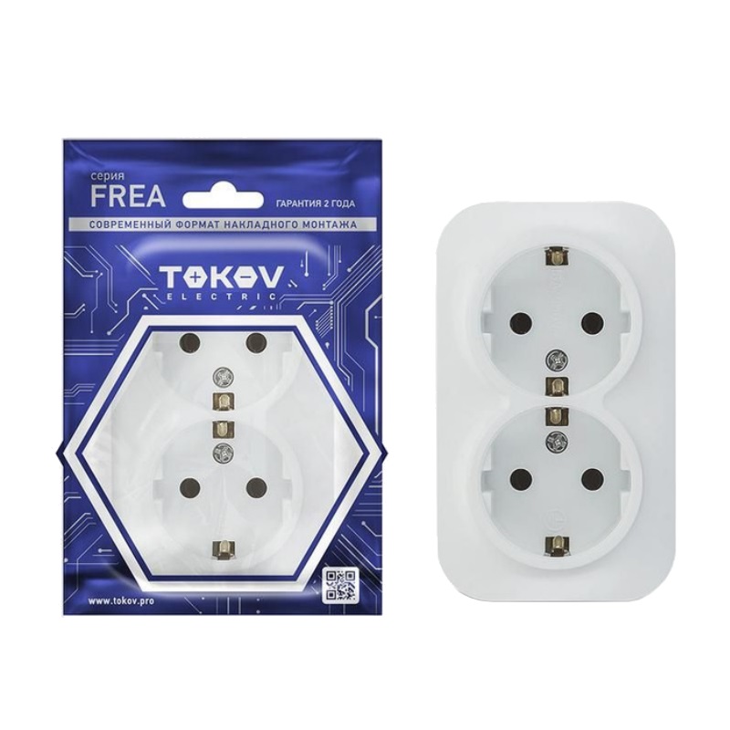 Розетка двухместная Tokov Electric ОП Frea TKE-FR-R2Z-C01 с заземлением в Александрове