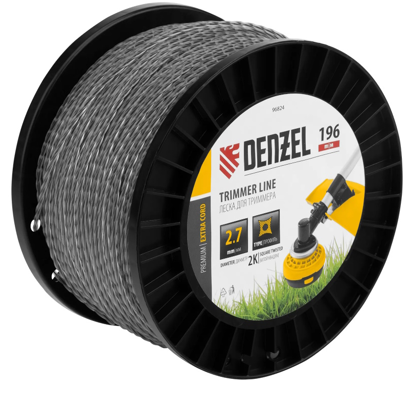 Леска для триммера Denzel EXTRA CORD 96824, двухкомпонентная, витой квадрат, 2,7мм х 196м, на DIN катушке  в Муроме