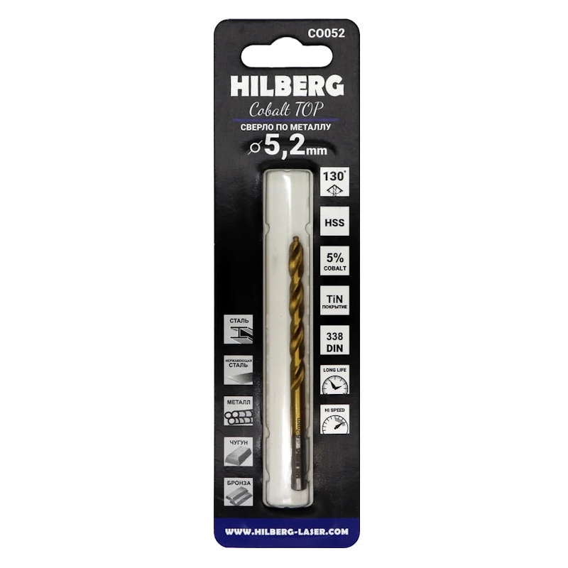 Сверло по металлу Hilberg CO052, 5.2*86(52)мм Cobalt 5% TOP в Коврове
